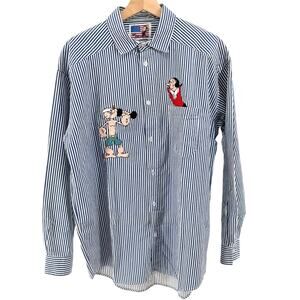 MINT Vintage 90s Too Cute Guetta Bros Popeye Blue Striped Embroidered Shirt
